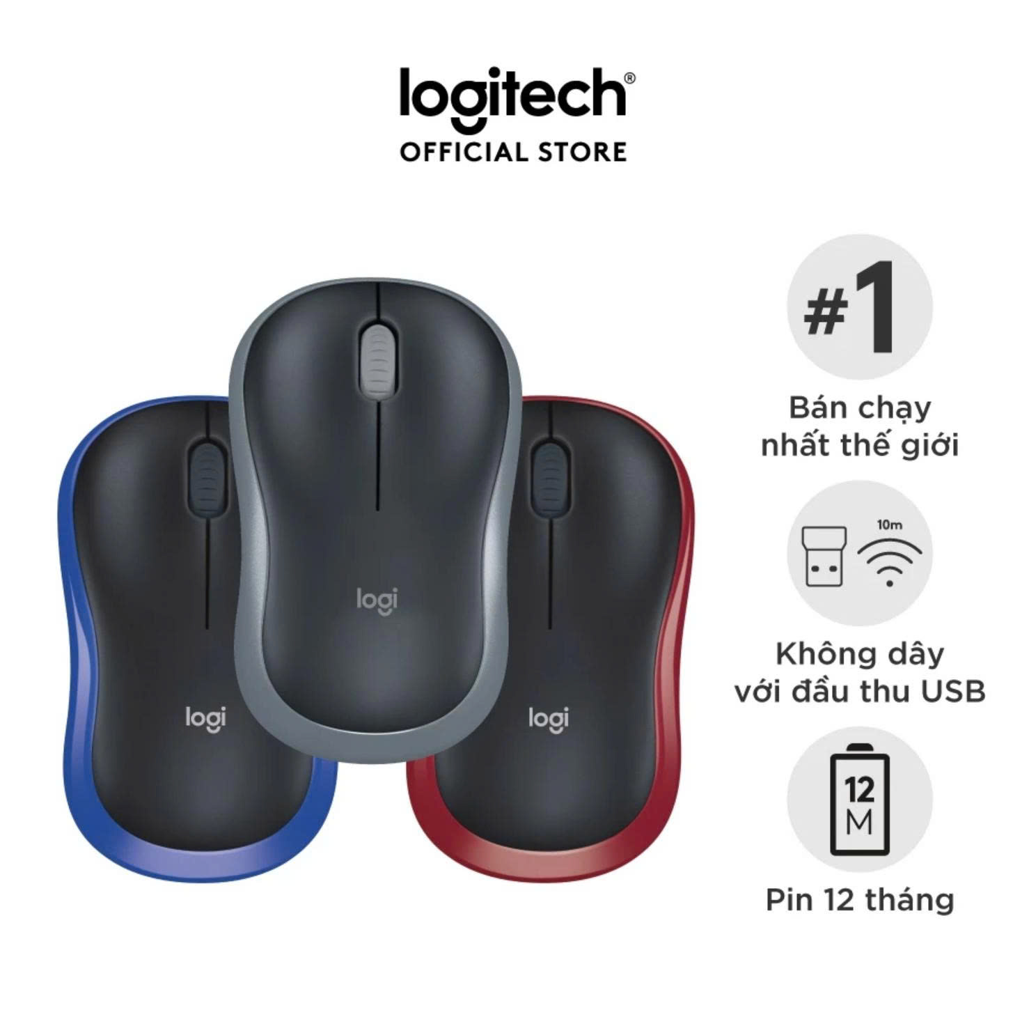 Chuột không dây Logitech M185 | Logitech M186 - USB, nhỏ gọn, thuận cả 2 tay, phù hợp PC/Laptop